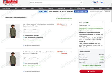 NFL Shop Promo Codes - 65% Off Coupon February 2026