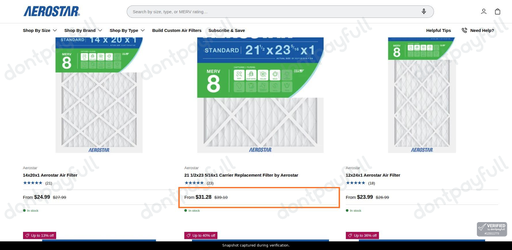 Snapshot of Air Filters Delivered promo: 'Get up to a 20% Off 1 Inch Furnace Filters' - captured during verification by DontPayFull on 30-Oct-2026.