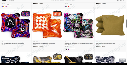 Snapshot of All Cornhole promo: 'Find Your Perfect Set of Cornhole Bags from Just $3.99' - captured during verification by DontPayFull on 02-Jul-2026.