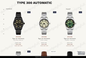 Snapshot of AVI-8 promo: 'Save up to 22% on Spitfire Type 300 Automatic Timepieces' - captured during verification by DontPayFull on 17-Jun-2026.