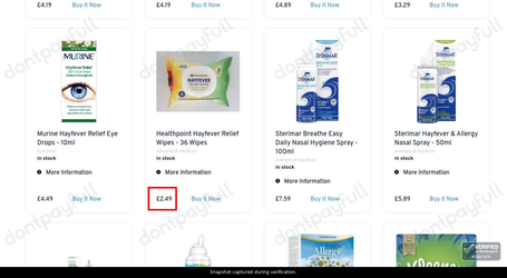 Snapshot of AYP Healthcare promo: 'Hay Fever & Allergy Relief from £2.49' - captured during verification by DontPayFull on 20-Jun-2026.