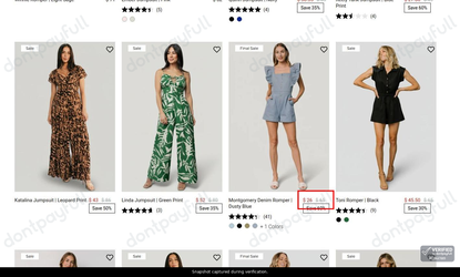 Snapshot of Baltic Born promo: 'Save up to 60% on Jumpsuits and Rompers' - captured during verification by DontPayFull on 14-Aug-2026.