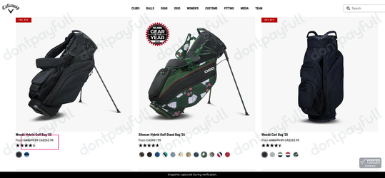 Snapshot of Callaway Golf promo: 'Up to 30% Off Select Ogio Golf Bags' - captured during verification by DontPayFull on 29-Sep-2026.