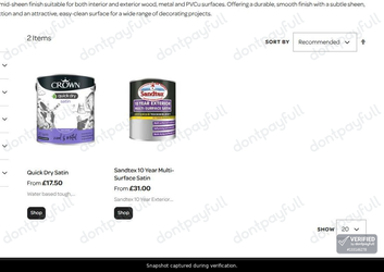 Snapshot of Crown Paints promo: 'Satin Finish Paints from £17' - captured during verification by DontPayFull on 03-Oct-2026.