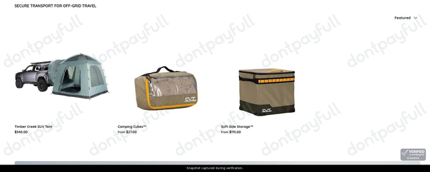 Snapshot of Cascadia Vehicle Tents promo: 'Camping Cubes from $27' - captured during verification by DontPayFull on 24-Sep-2026.