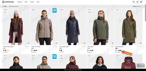 Snapshot of Didrikson promo: 'Shop Women's Parkas and Jackets from £90' - captured during verification by DontPayFull on 01-Oct-2026.