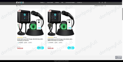 Snapshot of EVIQO promo: 'Save up to $100 on Ev Chargers for Tesla' - captured during verification by DontPayFull on 02-Jul-2026.