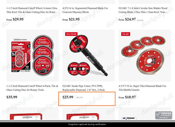Snapshot of EZARC promo: 'Enjoy Up to 50% Off Select Diamond Blades' - captured during verification by DontPayFull on 02-Jul-2026.
