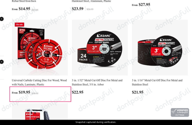 Snapshot of EZARC promo: 'Enjoy Up to $11 Off Cutting Wheels for Metal' - captured during verification by DontPayFull on 02-Jul-2026.