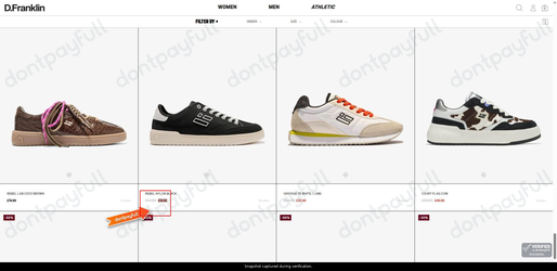 Snapshot of D Franklin promo: 'Save up to 70% on Women's Sneakers' - captured during verification by DontPayFull on 27-Sep-2026.