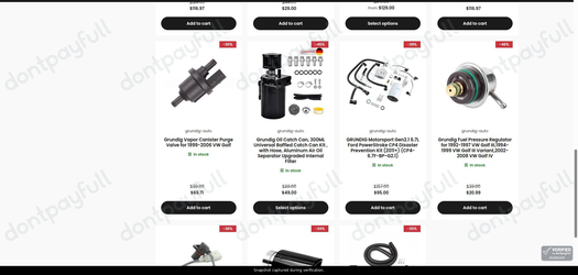 Snapshot of Grundig Auto promo: 'Enjoy Up to 45% Off Select Vehicle Parts' - captured during verification by DontPayFull on 01-Oct-2026.