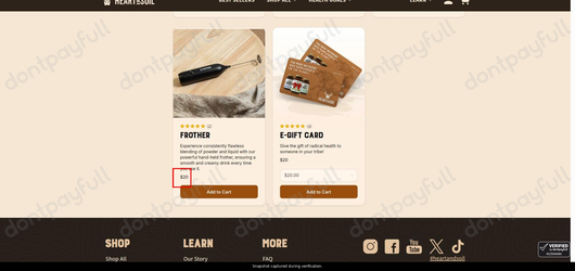 Snapshot of Heart & Soil promo: 'Shop Organ-based Supplements Starting at $20' - captured during verification by DontPayFull on 03-Jul-2026.