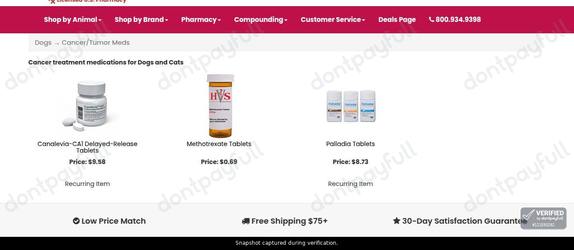Snapshot of Heartland Vet Supply promo: 'Cancer/Tumor Meds from $0.69' - captured during verification by DontPayFull on 26-Sep-2026.