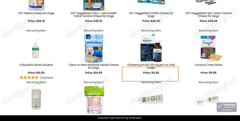 Snapshot of Heartland Vet Supply promo: 'Dental Chews for Dogs Starting at $5' - captured during verification by DontPayFull on 27-Sep-2026.