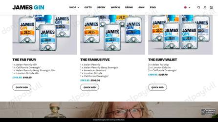 Snapshot of James Gin promo: 'Enjoy Up to 10% Off Selected Gin Collections' - captured during verification by DontPayFull on 01-Oct-2026.
