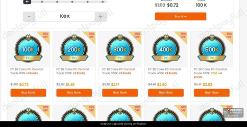 Snapshot of M8X FIFA Coin promo: 'Get up to 30% Off Fc 26 Pc Coins' - captured during verification by DontPayFull on 02-Jul-2026.