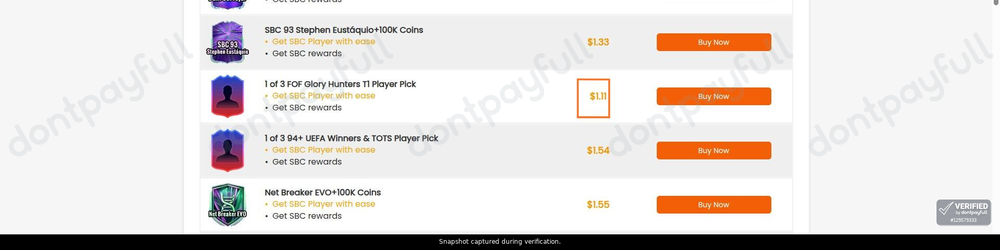Snapshot of M8X FIFA Coin promo: 'Fc 26 SBCs from $1.11' - captured during verification by DontPayFull on 02-Jul-2026.