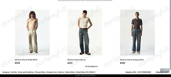 Snapshot of Magliano promo: 'Shop Jeans Starting at $523' - captured during verification by DontPayFull on 28-Sep-2026.