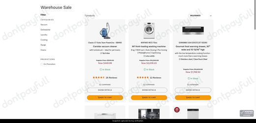 Snapshot of Miele promo: 'Up to 50% Off Warehouse Sale Items' - captured during verification by DontPayFull on 16-Aug-2026.