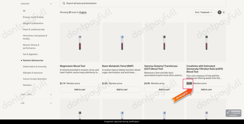 Snapshot of Mito Health promo: 'Lab Tests for Nutrient Deficiencies Starting at $2.08' - captured during verification by DontPayFull on 30-Sep-2026.