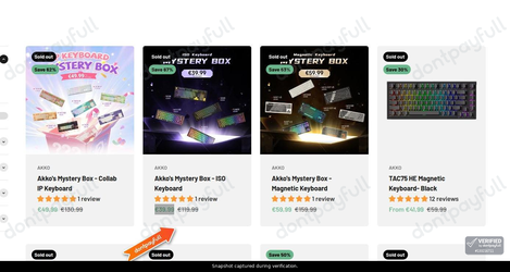 Snapshot of MonsGeek promo: 'Save up to 65% on Akko Featured Keyboards' - captured during verification by DontPayFull on 28-Sep-2026.