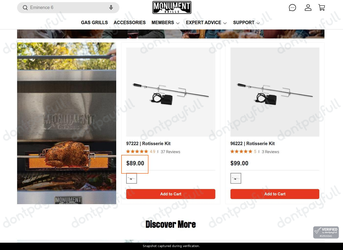 Snapshot of Monument Grills promo: 'Rotisserie Kits from $89' - captured during verification by DontPayFull on 03-Jul-2026.