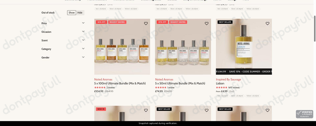Snapshot of Noted Aromas promo: 'Save up to 35% on Popular Men's Aftershaves' - captured during verification by DontPayFull on 30-Jun-2026.