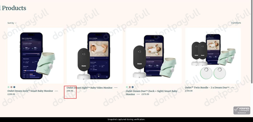Snapshot of Owlet promo: 'Owlet Baby Monitors Starting at £99' - captured during verification by DontPayFull on 02-Jul-2026.