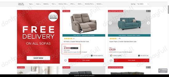 Snapshot of Poltronesofa at SCS promo: 'Save up to 25% on the Online Exclusive Sofa Collection' - captured during verification by DontPayFull on 25-Jun-2026.