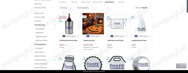 Snapshot of PrintKK promo: 'Enjoy Up to 25% Off Custom Kitchen Accessories' - captured during verification by DontPayFull on 16-Aug-2026.
