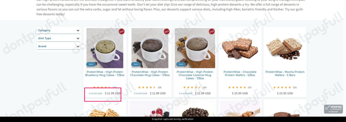 Snapshot of ProteinWise promo: 'Up to 14% Off Cakes, Cookies and Candies' - captured during verification by DontPayFull on 29-Jun-2026.