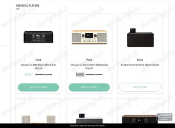 Snapshot of PURE Audio promo: 'Save up to 30% on Radio CD Players' - captured during verification by DontPayFull on 27-Sep-2026.