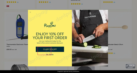 Snapshot of Russums promo: 'Save up to 35% on Professional Kitchen Equipment' - captured during verification by DontPayFull on 13-Jun-2026.
