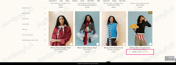 Snapshot of TBCO promo: 'Save up to 50% on Premium Wool Scarves' - captured during verification by DontPayFull on 09-Sep-2026.