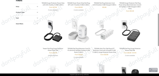 Snapshot of TESSAN promo: 'Up to 30% Off Surge Protectors' - captured during verification by DontPayFull on 25-Oct-2026.