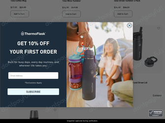 Snapshot of ThermoFlask promo: 'Save up to 33% on Drinkware' - captured during verification by DontPayFull on 21-Jul-2026.