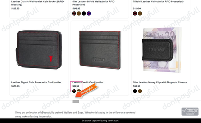 Snapshot of Torro promo: 'Premium Leather Wallets and Card Holders from $99' - captured during verification by DontPayFull on 27-Oct-2026.