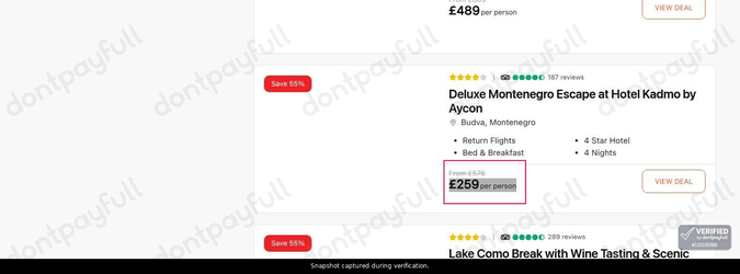 Snapshot of Travelodeal promo: 'Up to 55% Off Holiday Packages' - captured during verification by DontPayFull on 25-Oct-2026.