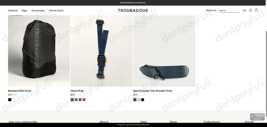 Snapshot of Troubadour promo: 'Up to 20% Off Straps & Accessories' - captured during verification by DontPayFull on 15-Sep-2026.