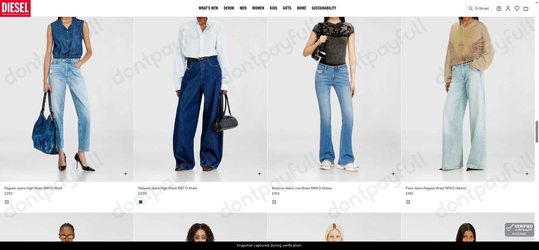 Snapshot of Diesel promo: 'Shop Denim Styles for Women from £155' - captured during verification by DontPayFull on 10-Sep-2026.