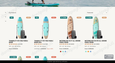Snapshot of Thurso Surf promo: 'Save up to £300 on Fitness Paddle Boards' - captured during verification by DontPayFull on 04-Aug-2026.