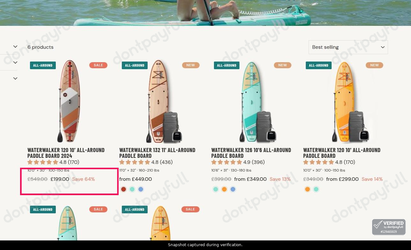 Snapshot of Thurso Surf promo: 'Up to 65% Off Waterwalker Paddle Boards' - captured during verification by DontPayFull on 18-Sep-2026.