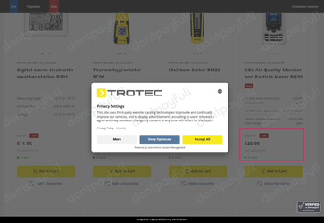 Snapshot of Trotec promo: 'Save up to 85% on Sale Measuring and Testing Equipment' - captured during verification by DontPayFull on 13-Jun-2026.
