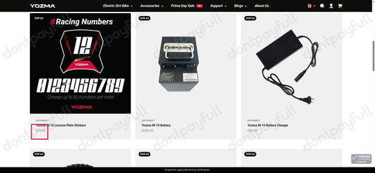 Snapshot of YozmaSport promo: 'Electric Bike Accessories from £10' - captured during verification by DontPayFull on 30-Jun-2026.