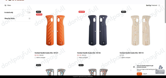 Snapshot of Vosteed promo: 'Up to 10% Off Vombat DIY Handle Scales' - captured during verification by DontPayFull on 27-Oct-2026.