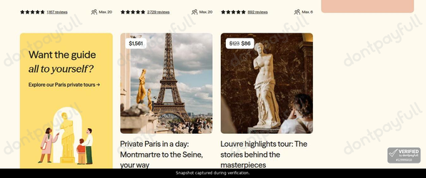 Snapshot of WalksDevour promo: 'Up to 30% Off Select Louvre Tours' - captured during verification by DontPayFull on 03-Jul-2026.